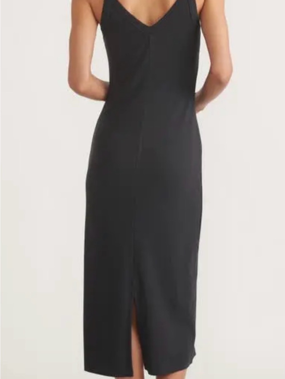 Marine Layer Lexi V-Neck Rib Midi Dress Black Double Lined - Picture 3 of 10